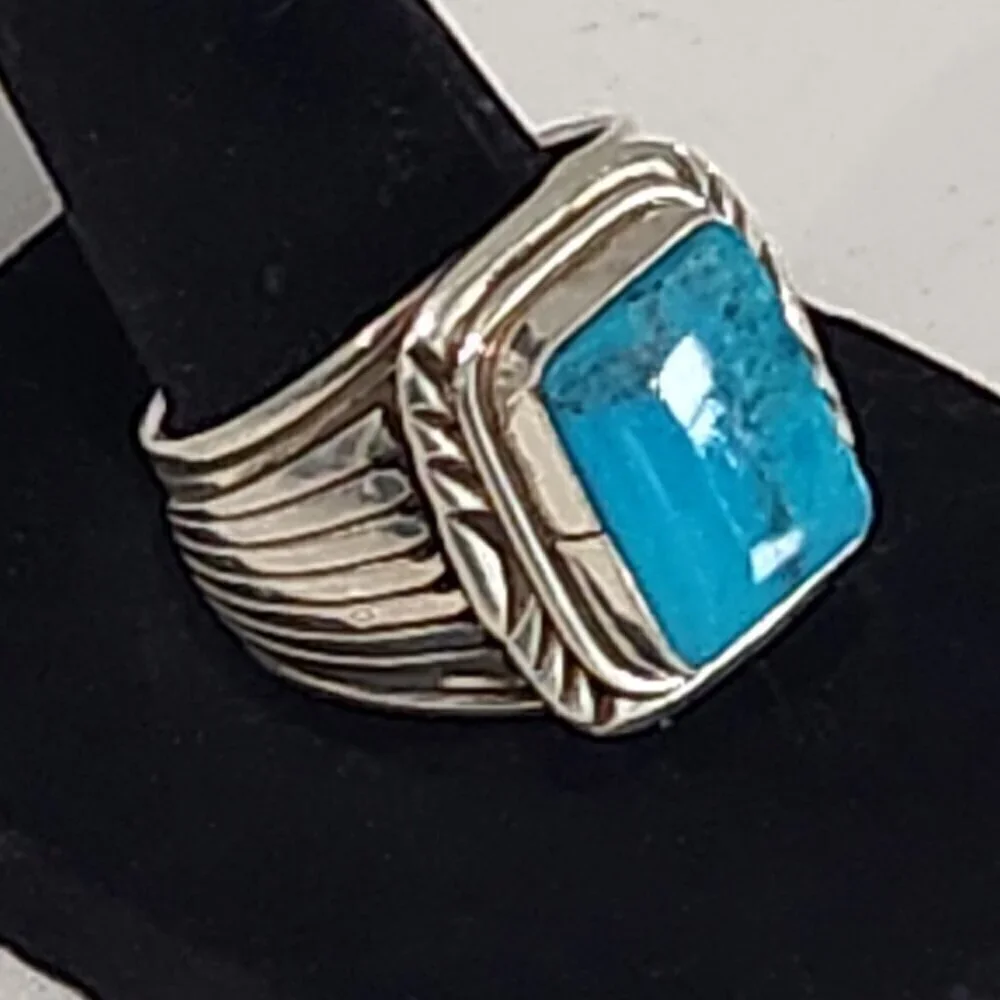 Men's Sterling Silver Turquoise Ring by Will Denetdale